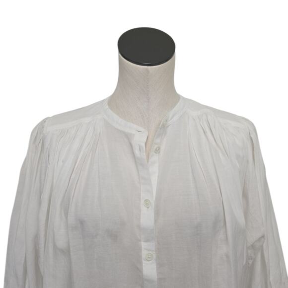 NWT Madewell Shirred Crewneck Button Up Top Blouse White Size Large NU464 - Picture 7 of 10